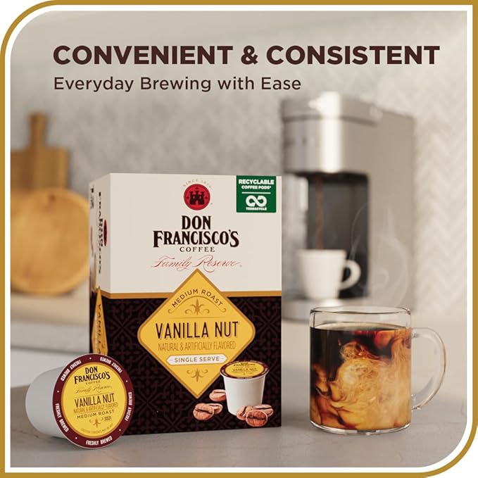 Don Francisco's Vanilla Nut Flavored Coffee - 55 K-Cup Compatible Single-Serve Pods - 100% Arabica - Compatible with Keurig Brewers