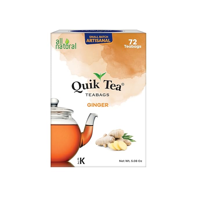 QuikTea Ginger Chai Tea Bags - 72 Count - All Natural, Preservative Free - Non-GMO - Easy To Brew Ginger Chai Tea Bags