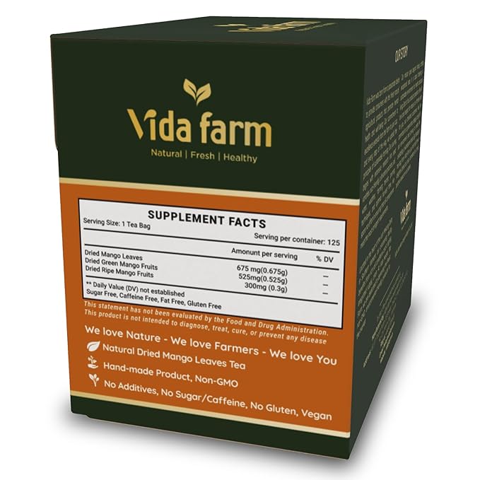 VIDA FARM 125 Mango Tea Bags, 100% Natural Dried Mango Leaves Herbal Tea Bags, Handpicked Leaves Tea, No Sugar, No Caffeine, Vegan
