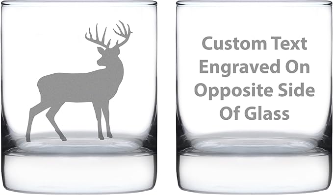 Custom Deer Personalized Whiskey Rocks Glass - Cabin Themed Gifts or Rustic Decor for Men and Women - Fun Whisky Drinking Tumbler - 10.25 oz