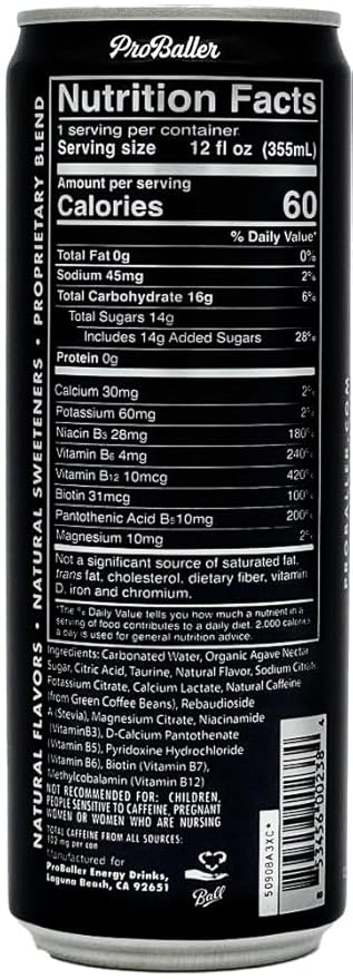 ProBaller Ultra Premium Energy Drink - Natural Clean NSF Certified Sport Drink with Amino Acids, Taurine, Biotin, Organic Agave, Vitamin B 12 Methylcobalamin, & Electrolytes - 15 Pack - Spurs Edition