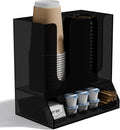 AITEE Acrylic Coffee Station Organizer for Countertop, Holds 20 Cups, All-in-One Coffee Cup and Lid Holder with Condiment Storage for Office Breakroom and Home Kitchen, Black