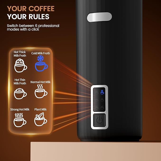 Kndko Professional Milk Frother and Steamer, 6-in-1 Hot & Cold Foam Maker with Precise Temperature Control, Fast 400W Motor, Stainless Steel Inner, Perfect for Latte, Cappuccino, Home and Office Use