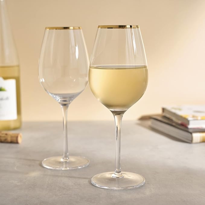 Twine Gilded Stemmed Wine Glasses, Stylish Drinking Glasses with Gold Rim for Red and White Wines, Housewarming, Anniversary, Wedding Gifts, Elegant Home Bar Glassware, Wine Lovers, 14 oz, Set of 2