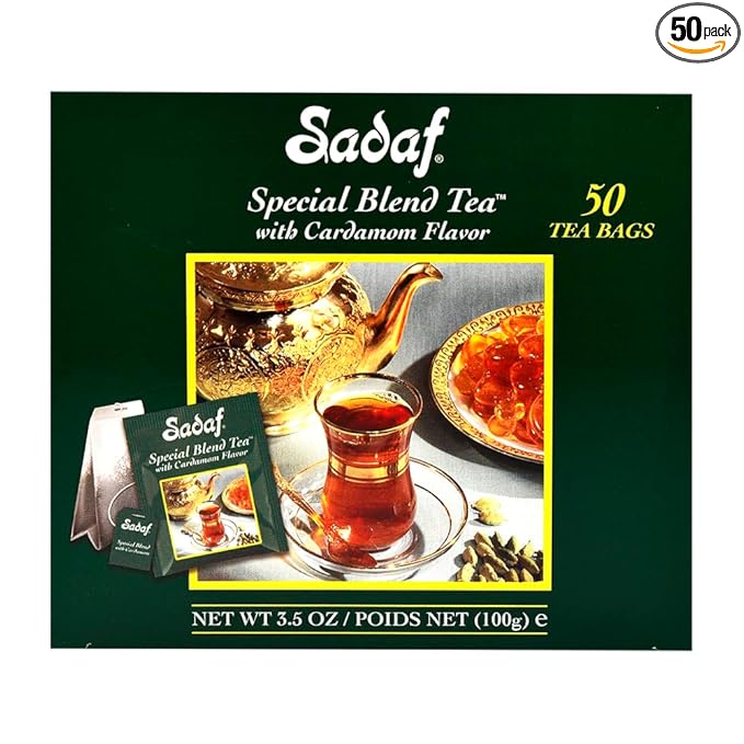 Sadaf Cardamom Tea Bags - Special Blend Cardamom Ceylon Black Tea - Quicktea Product harvested in Sri Lanka - 50 individually foiled teabags (Pack of 1)