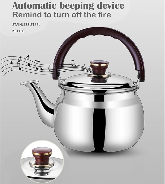 Tea kettle, Food Grade 304 Stainless Steel Tea Kettle for Stove top Whistling Teapot with Cool Touch Ergonomic Handle, Suitable for All Heat Sources(1.8L)