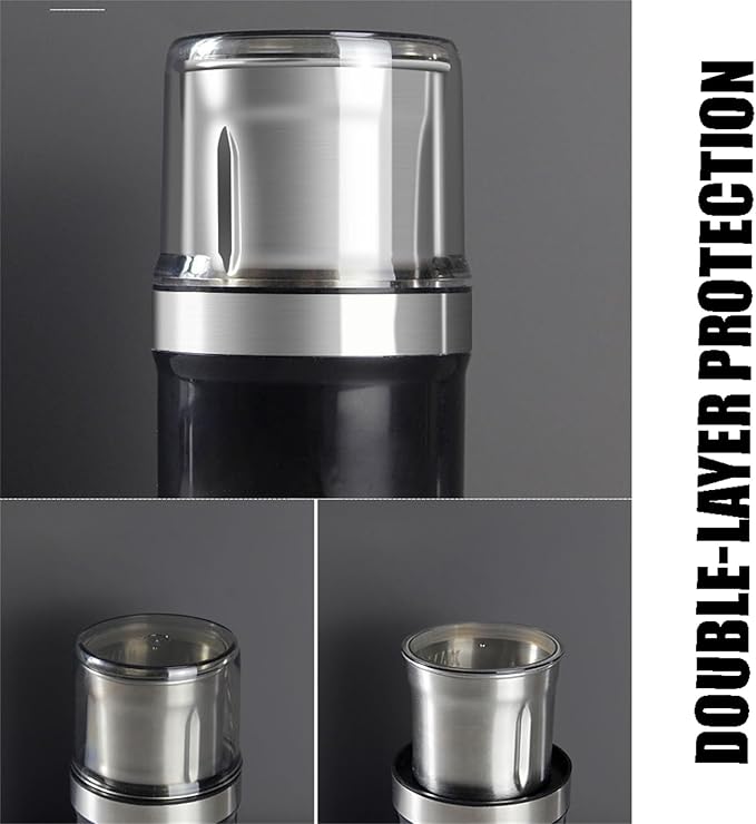 Voltix Electric Multi-Purpose Cup Grinder - Large Capacity Stainless Steel for Wet and Dry Foods, Coffee Grinder, Easy to Clean (US plug, double-blade cup)