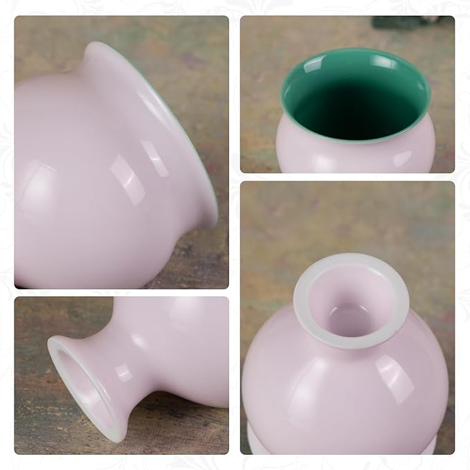 KAMMAK Tea Cups, 3oz Small Tea Set of 2 for Home, Party, Office, Porcelain Tea cups with Short Stem, Cute Ceramic Teacups, Chinese Kungfu Tea Set for Hot/Cold Drink (Apricot Pink and Hibiscus Purple)