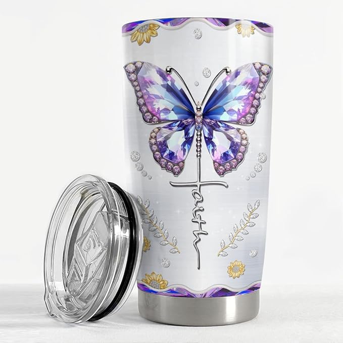 SANDJEST Christian Tumbler 20oz Faith Be Bigger Than Fear Tumblers Cup Coffee Travel Mug Inspirational Religious Gifts for Women Gift for Birthday Christmas