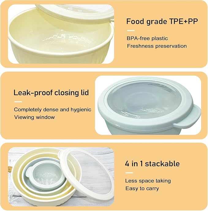 Premium Plastic Mixing Bowls with Lids – 4 Nesting Bowls for Meal Prep, Storage & Serving | Airtight, Durable, Leakproof, Lightweight, BPA-Free & Dishwasher Safe