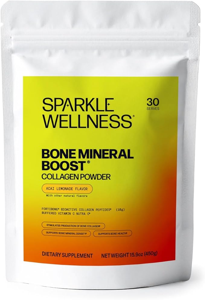 Sparkle Wellness Bone Mineral Boost (Acai Lemonade) [30 Serves] | Collagen Powder Supplement | FORTIBONE Bioactive Collagen Peptides and Buffered Vitamin C Nutra C | Bone Supplements