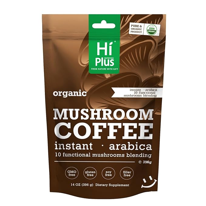 Organic 10-in-1 Mushroom Coffee Powder with Lion’s Mane & Reishi, Instant Arabica Blend for Smooth Energy, Focus & Immune Support, Low-Acid, 158 Servings