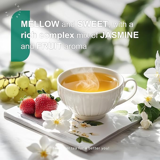 WT WEETEE Fruity Jasmine Green Tea Bags 100 Counts, Flavored Green Tea with Jasmine, Grapes, Passionfruit & Strawberry Aroma, Natural, Balanced & Refreshing