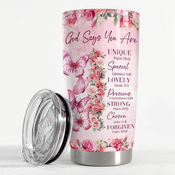 SANDJEST Inspirational Gifts for Women Gods Say You Are Tumbler 20oz Stainless Steel Insulated Coffee Travel Cup Mug Motivational Christian Gift for Women Birthday Christmas
