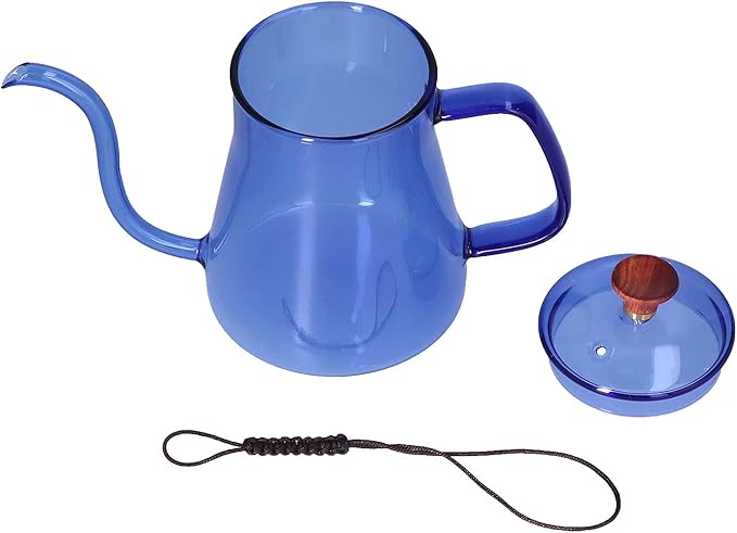 350ml Pour Over Coffee Kettle,Gooseneck Glass Kettle,Tea Kettle Long Spout Kettle Large Capacity Heat Resistant Easy to Clean Long Mouth Coffee Pot with Lid(blue)