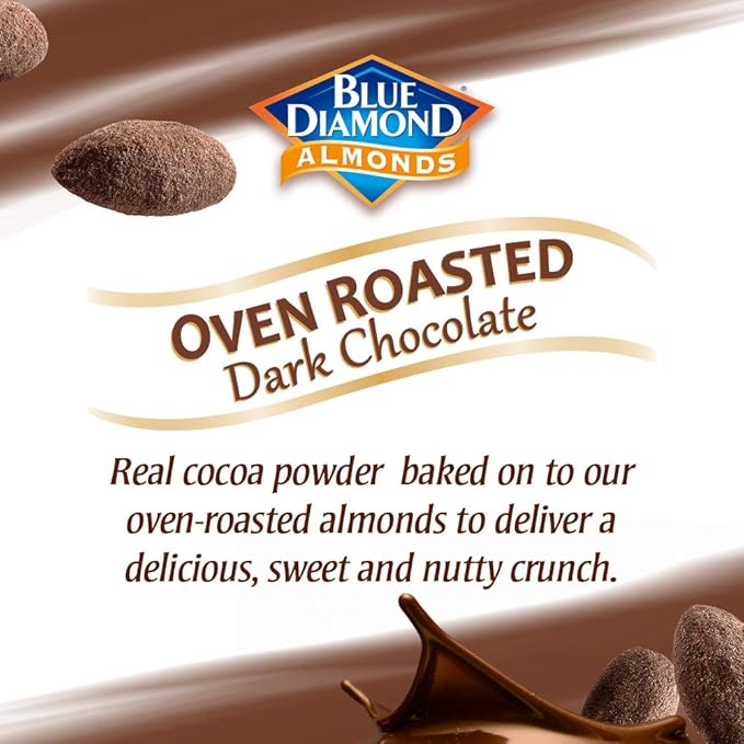 Blue Diamond Almonds Oven Roasted Dark Chocolate Flavored Snack Nuts, 14 Oz Resealable Bag (Pack of 2)