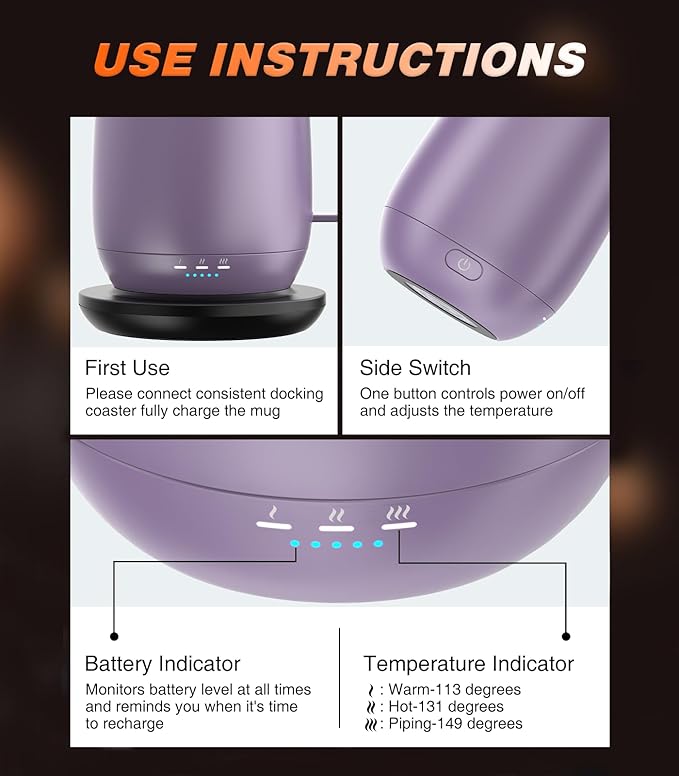 Self Heating Coffee Mug T2, 16oz Smart Heated Coffee Mug, 150 Min Battery Life - Hot up to 149℉ Temperature Control Coffee Mug Warmer, Gifts for Dad Mom (No APP)