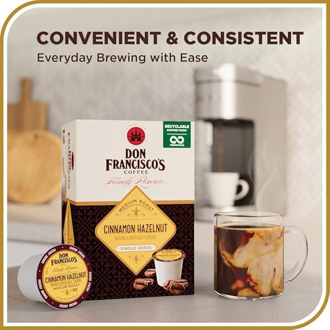 Don Francisco's Cinnamon Hazelnut Flavored Coffee - 24 K-Cup Compatible Single-Serve Pods - 100% Arabica - Compatible with Keurig Brewers
