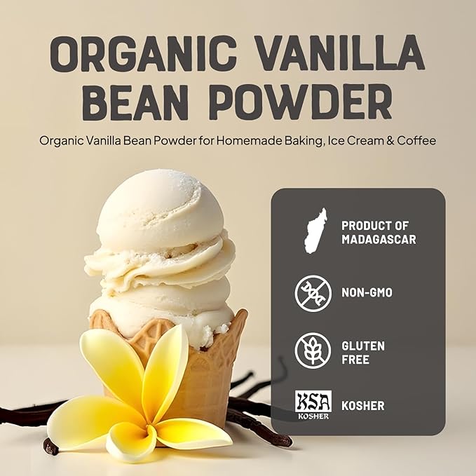 Nature's Greatest Organic Madagascar Ground Vanilla Bean Powder - Pure, All-Natural, Gluten-Free, Kosher & Organic Certified, Premium Quality for Baking, Coffee, Desserts, Ice Cream & More (2.11oz)