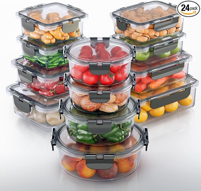 KITCHEN SHOPPE 24pc Borosilicate Glass Storage Containers with Airtight Lids | Heavy Duty, Non-Toxic Food Storage Containers for Pantry, Meal Prep, Lunch or Leftovers | Freezer/Oven/Microwave Safe