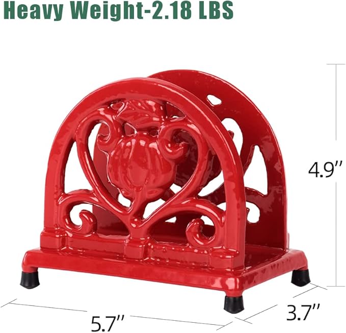 Napkin Holder for Table - Vintage Farmhouse Kitchen Restaurant Cast Iron Napkin Holder for Dinner Cocktail Paper Napkins, Red