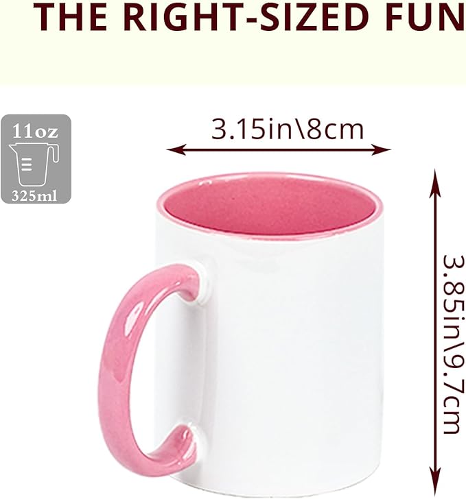 11oz White Ceramic Sublimation Coffee Mug With Solid Colors Inside and Handle Pink,come with individual white gift box, Case of 36