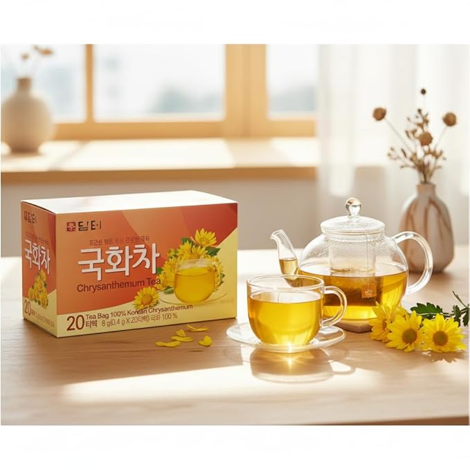 Damtuh Chrysanthemum Tea – Soothing Korean Herbal Flower Tea, Hot or Iced, Natural & Refreshing – 20 Tea Bags (0.4 g each)