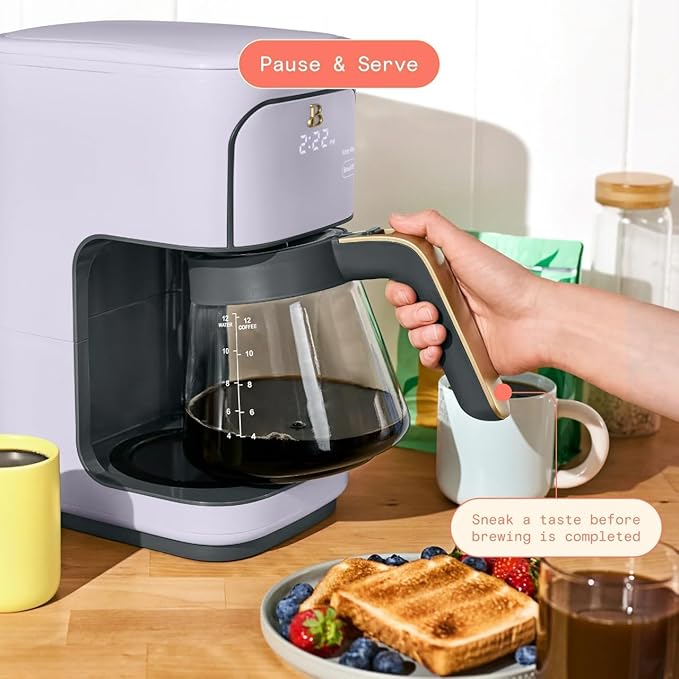 Beautiful 12 Cup Programmable Coffee Maker, Drip Coffee Machine with Glass Carafe, Automatic Brew Strength Control, Espresso Maker Function, Compact Espresso Machine (Lavender)