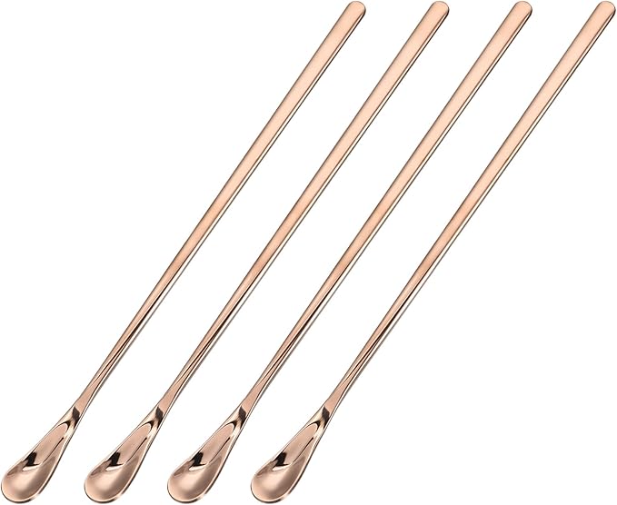 uxcell 4Pcs Stainless Steel Mixing Spoon 7.6 Inch Cocktail Stirrer Bar Spoon Drink Stirring Spoon with Long Handle for Bar Cocktail Ice Tea, Rose Gold