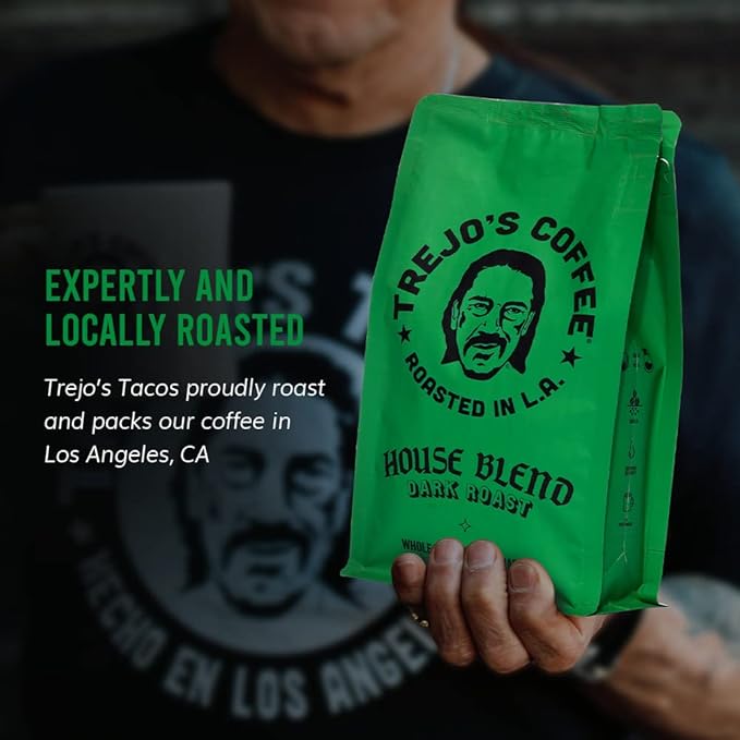 Trejo's Coffee House Blend Dark Roast Whole Bean Coffee, 12 Ounce Bag, 100% Arabica