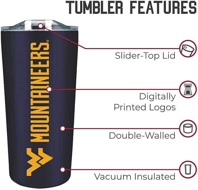 Campus Colors NCAA Stainless Steel Tumbler perfect for Gameday - 18 oz - Double Walled - Keeps Drinks Perfectly Insulated (West Virginia Mountaineers - Navy)