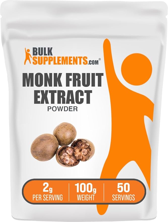 BulkSupplements.com Monk Fruit Extract Powder - Luo Han Guo Extract, Monk Fruit without Erythritol - 50 Servings, Gluten Free, 2g per Serving, 100g (3.5 oz) (Pack of 1)