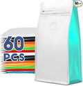 Coffee Bags with Valve(60pcs,16 oz,1 lb) Vented Coffee Beans Packaging Bags High Barrier Aluminumed Foil Flat Bottom Heat Sealed Side Zipper Resealable Storage Bag for Home or Business (White+Blue）