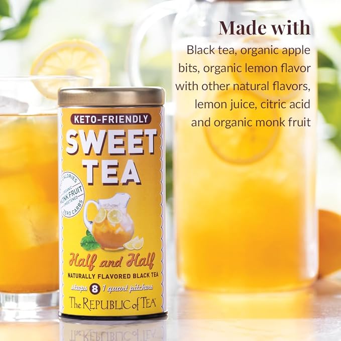 The Republic of Tea Keto-Friendly Sweet Black Tea and Lemonade Iced Tea - 8 Quart-Sized Pouches