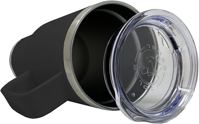 LaserGram 20oz Vacuum Insulated Travel Mug with Handle, Tiki Statue, Personalized Engraving Included (Black)