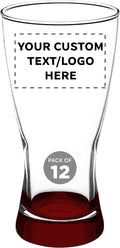 Custom Pilsner Glasses 13.25 oz. Set of 12, Personalized Bulk Pack - Made in the USA, Perfect for Hotels, Restaurants, Bars and Even Party Favors - Red