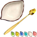 Coffee Spoon and Rest for Coffee Bar Accessories, Leaf Small Spoon Rest for Coffee Station, Tea Spoon Rest Tea Spoon Holder Teaspoon Rest, 1 PC (Ice Cracks Cream White with Gold Rose Spoon)