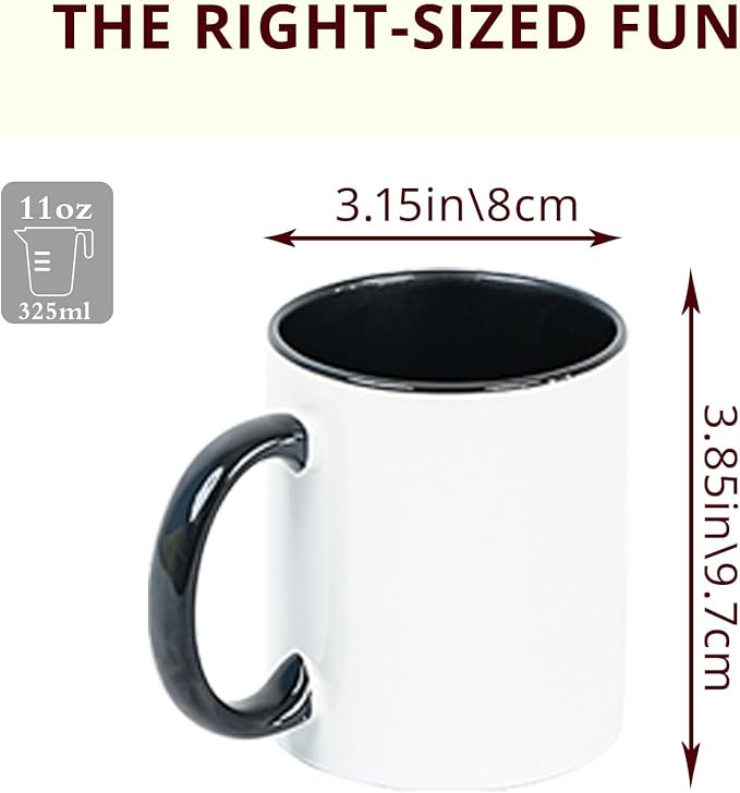 11oz White Ceramic Sublimation Coffee Mug With Solid Colors Inside and Handle(12, Black)