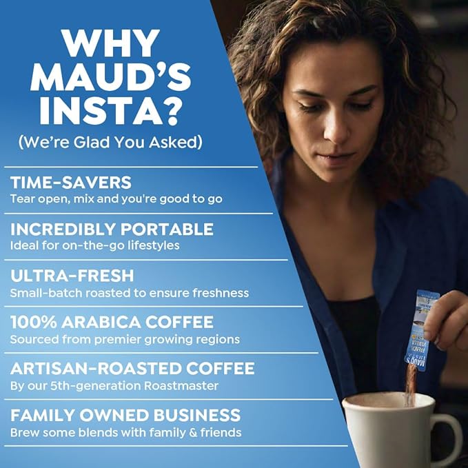 Maud's French Vanilla Instant Coffee, 26 ct, 100% Arabica Coffee, Medium Roast, Instant Hot or Iced Coffee - Just add water