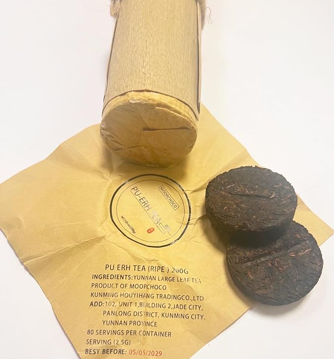 (60Cakes-240Cups) Pu-erh Tea in Bamboo Leaf Tube - Ripe Puerh Tea Cake 21.16 oz/600g And a tea filter，Aged Shou Black Tea