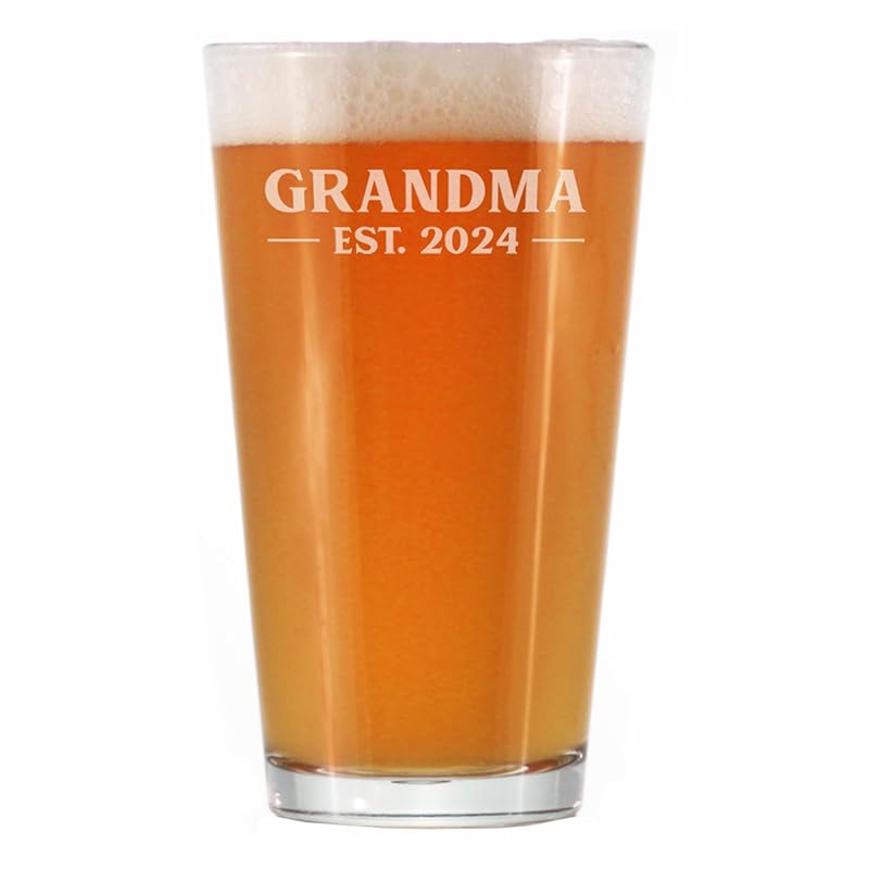 Bevvee Grandma Est 2024 - New Grandmother Pint Glass Gift for First Time Grandparents - Bold 16 Oz Glasses