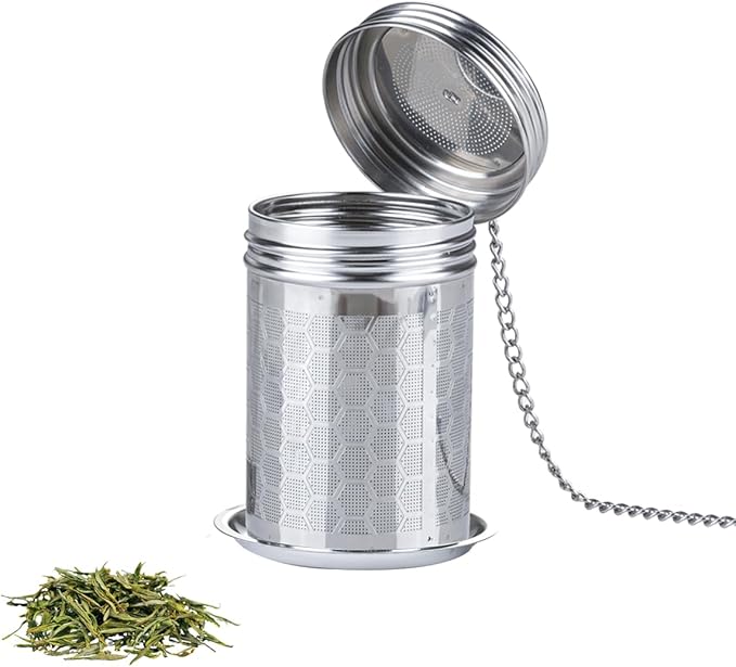 Tea Infuser Tea Strainer for Loose Tea, Stainless Steel Tea Ball with Chain Hook and Drip Tray, Extra Fine Mesh Tea Filter for Brew Tea, Spices & Seasonings (1Pack，1.96in）