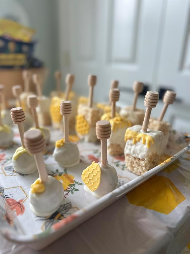 100pcs 3 inch Wooden Honey Mixing Stirrer Dipper Stick Collecting Dispensing Drizzling Honey Spoon Dipper Jam Portable Wedding Party Gift (100, 3Inch)