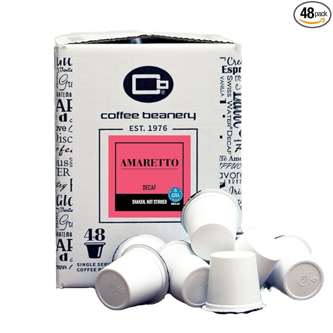 Amaretto Decaf Coffee Pods by Coffee Beanery | 48ct Bulk Medium Roast Arbica Coffee
