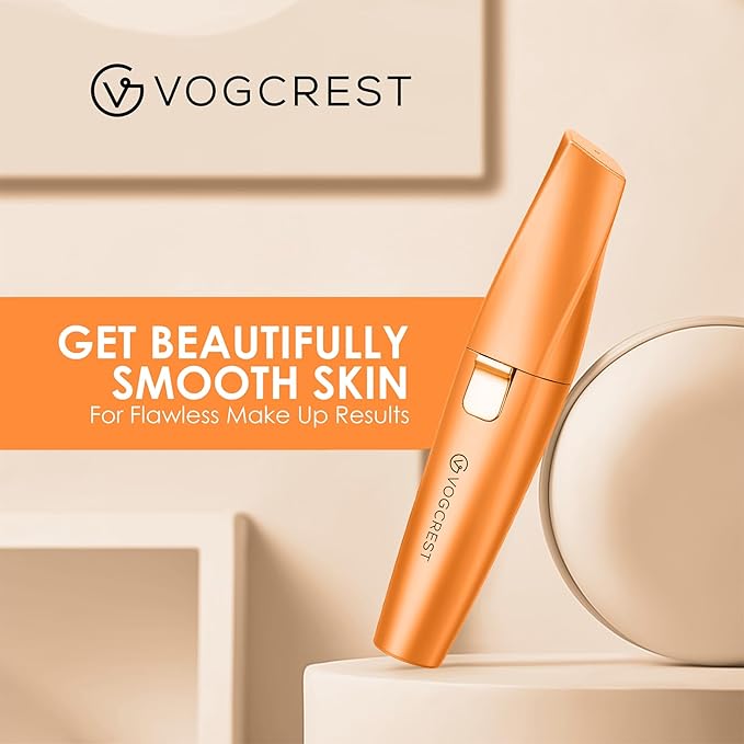 VG VOGCREST Eyebrow Facial Trimmer: 2 in1 Rechargeable Facial Hair Removal and Eyebrow Shaver - Face Lips Body Painless Razor with Built-in LED Light (Orange)