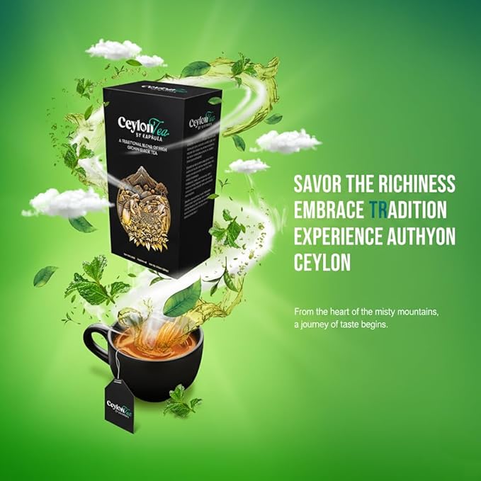 Kapruka 100% Pure Ceylon Black Tea | 100 Tea Bags Individually Wrapped - Fresh High Grown Tea Bags | Sri Lanka Tea – Premium Hand-Picked, High-Altitude Leaves for Bold, Rich Flavor – Authentic Sri Lankan Tea