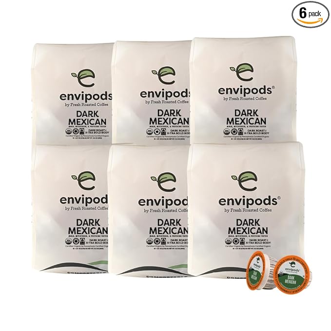 Fresh Roasted Coffee, Organic Dark Mexican envipods | Mold & Myco 3rd Party Tested, BPI Compostable, USDA Organic, Kosher | Dark Rst 72 CT Compatible With 1.0 & 2.0 K Cup Brewers