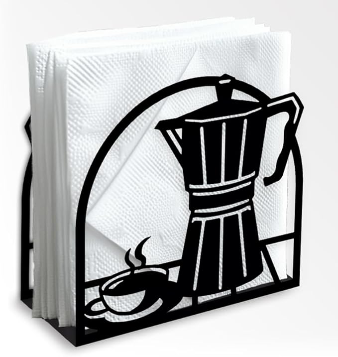 Coffee Pot Decorative Black Metal Napkin Holder for Table, 5.3" x 4.9" x 1.9" Standing Napkin Holder for Home Kitchen Restaurant Picnic Party Coffee Bar Dining Room