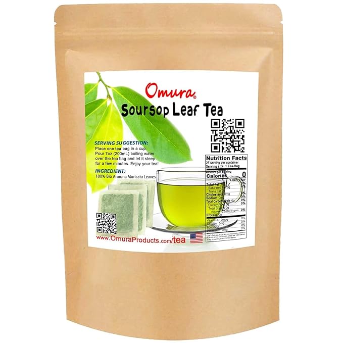 Omura 25 Soursop Graviola Leaf Tea Bags, 100% Natural and Pure from Soursop Leaves Hoja Guanabana Tea