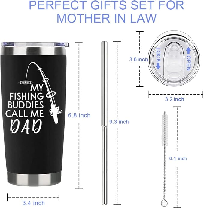 Fishing Gifts For Men Birthday Gift For 20oz Black My Fishing Buddies Call Me Dad Travel Tumbler Fishings Gift For Bay Christmas Presents For Father Dad Fishings Lover Coffee Cup With Lid Straw